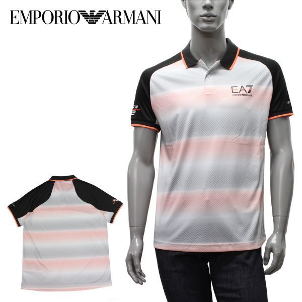 エンポリオアルマーニ EMPORIO ARMANI EA7 VENTUS7 ラインボーダーデザイン ポロシャツ【ホワイト】 3RPF13