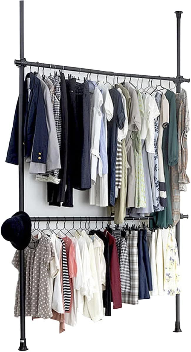 人気商品】(ブラック) 耐荷重60kg 高110-310cm，幅75-120cm 組立て簡単