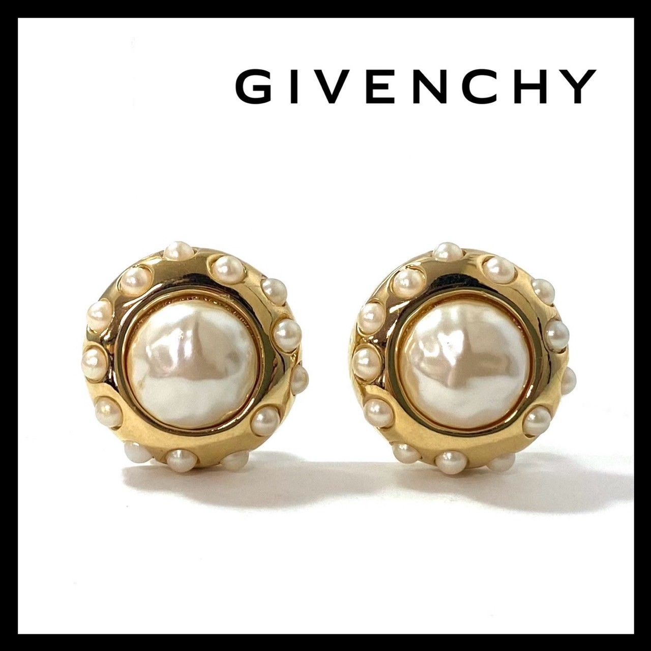 GIVENCHY イヤリング フェイクパール ゴールド|金 サークル ラウンド ヴィンテージ ジバンシー|ジバンシィ SER-3543