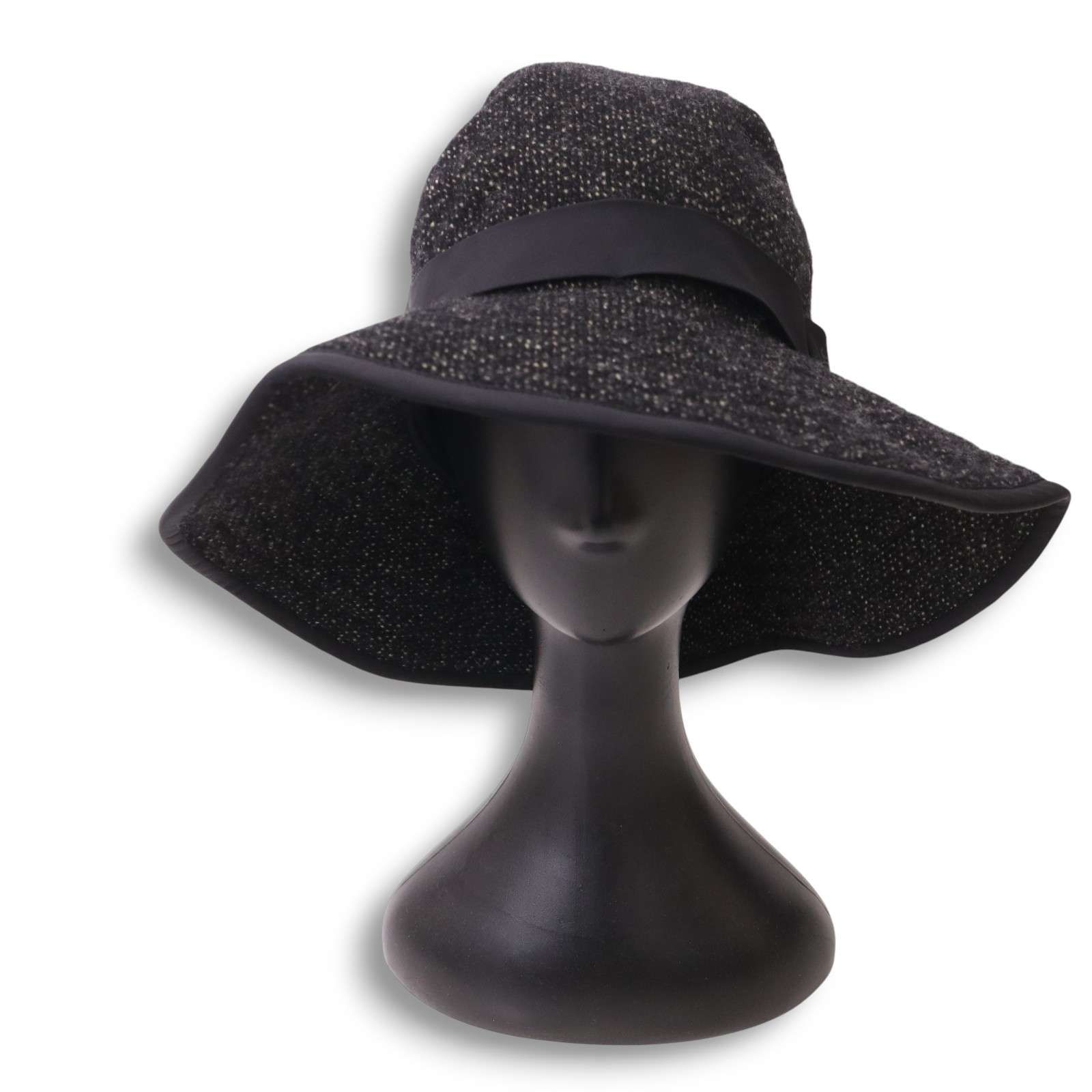 Yohji Yamamoto NOIR ヨウジヤマモト プリュスノアール つば広 ウール ツイード フロッピー ハット Sz.F ユニセックス 黒