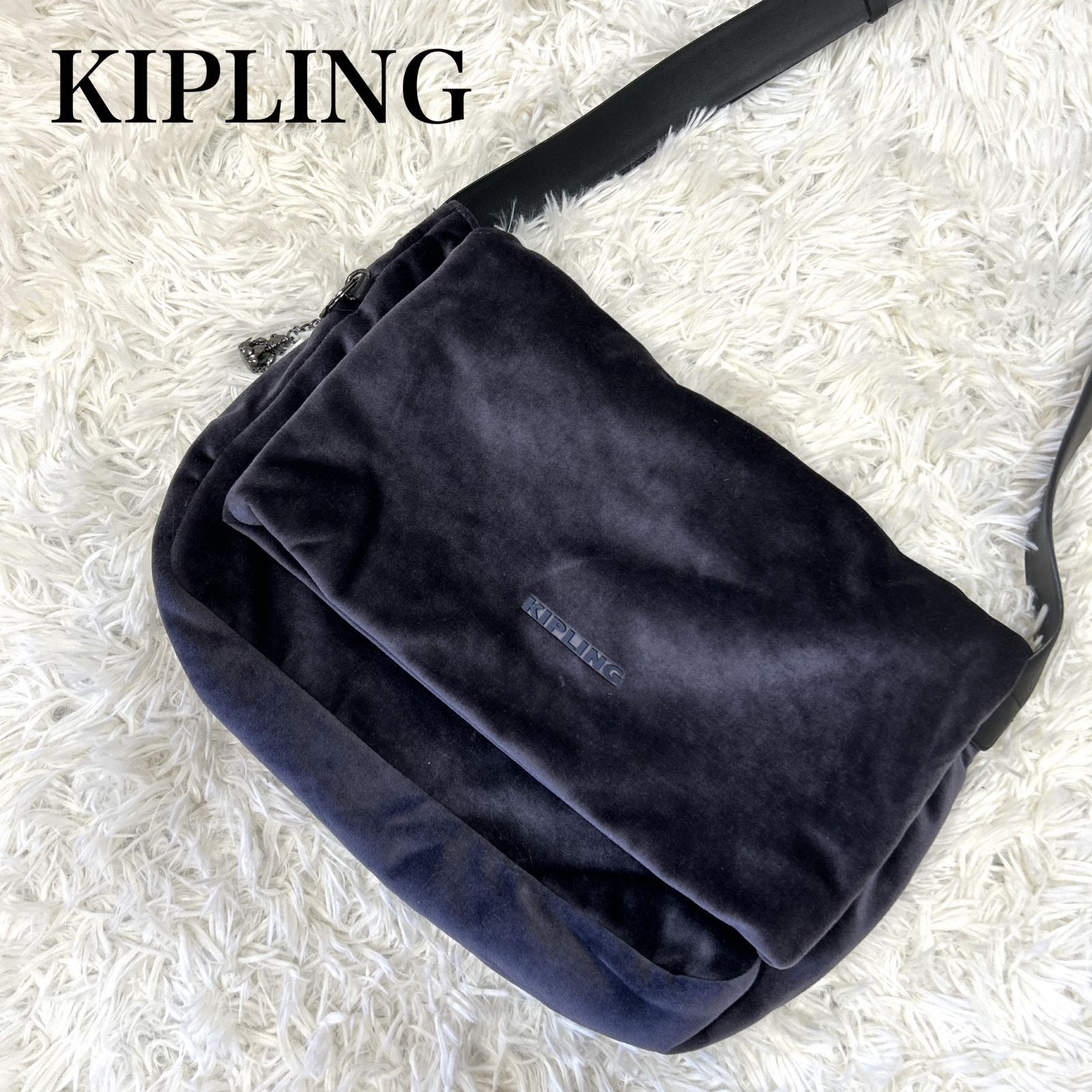 美品 キプリング kipling ベロア ショルダーバッグ 起毛素材