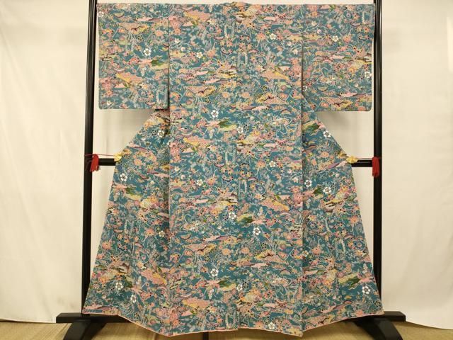 ★着物10★ 1円 絹 小紋 縦縞 紗綾形 モダン 暈し グラデーション 袷 身丈167cm 裄69cm [同梱可] ☆☆☆ 紗綾形 着物 羽織の通販