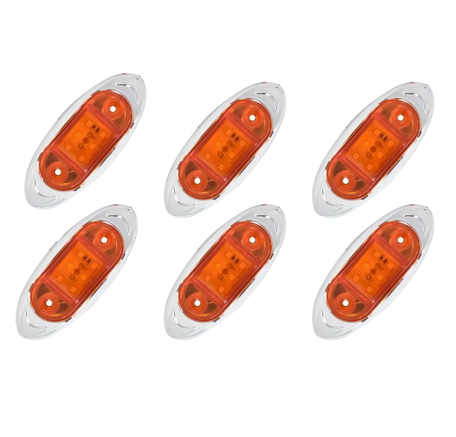 azumafy サイドマーカー LED トラック用 ライト ランプ 12V 24V ６個セット 高輝度 汎用 マーカーランプ ポジションランプ 防水 防塵 ミニ 車幅灯 路肩灯 トラクター バス 軽トラ シルバーメッキ 白 赤 青 緑 橙 (オレ [オレンジ]