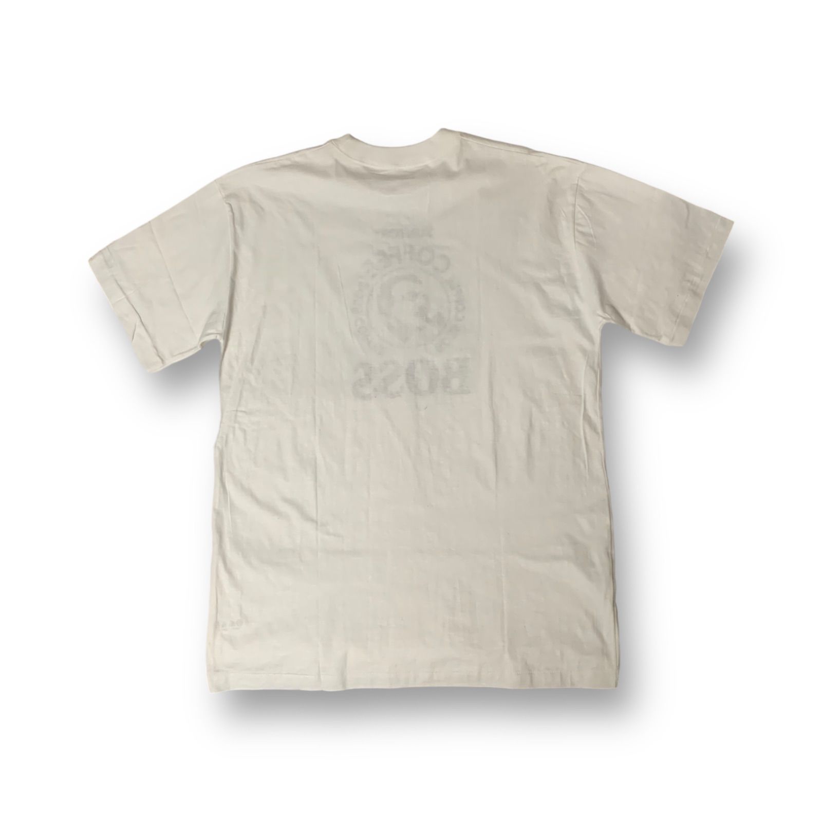 90s SUNTORY “BOSS” S/S Logo Graphic T-Shirt サントリー ボス ロゴグラフィックTシャツ 半袖 ホワイト  ネイビー フリーサイズ Lサイズ相当 企業物 シングルステッチ