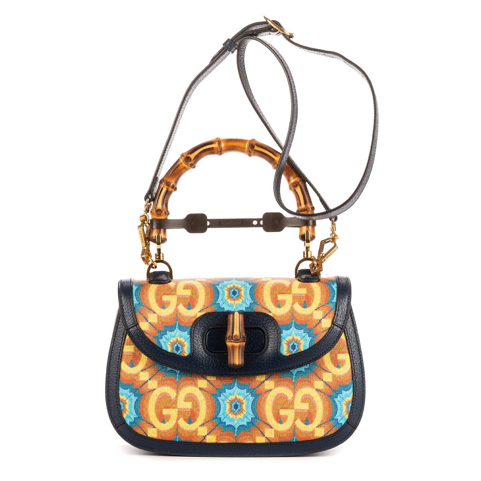 GUCCI グッチカレイドスコープ バンブーネイビー マルチカラープリントキャンバスA