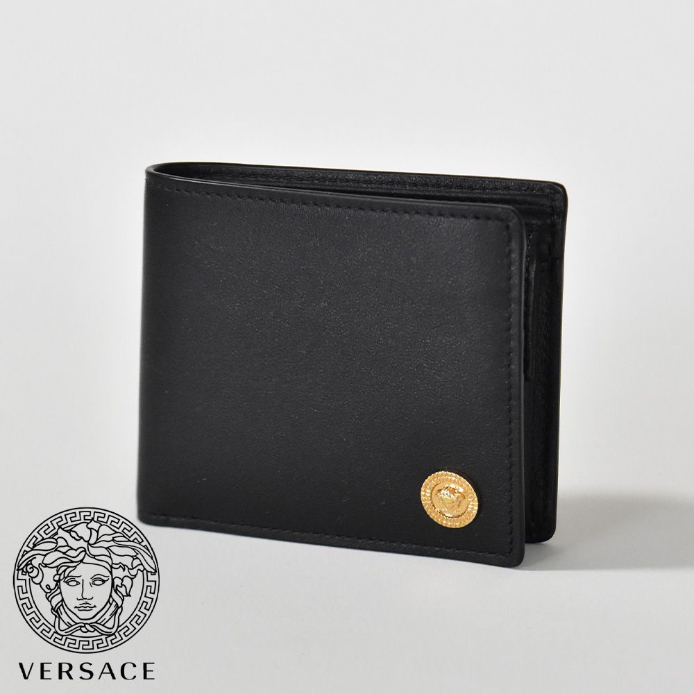 本物美品■ヴェルサーチ■メデューサ/ブラックレザー/DPU6737小銭入れ付財布 ヴェルサーチ クロコ型押しレザー メデューサ グレカ模様 二