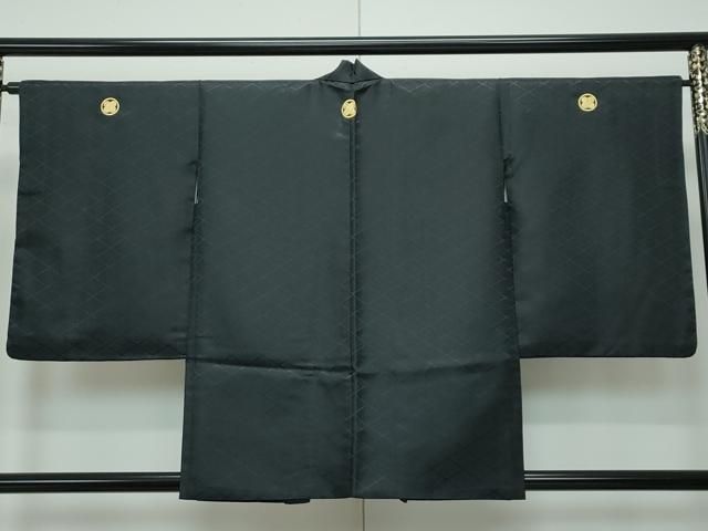 平和屋着物 上 男性 袴下着物 紋付き羽織セット 花菱地紋 黒地 舞台衣装 洗える着物 CZAA3666s5 WWW_MORNINGWALKER_COM