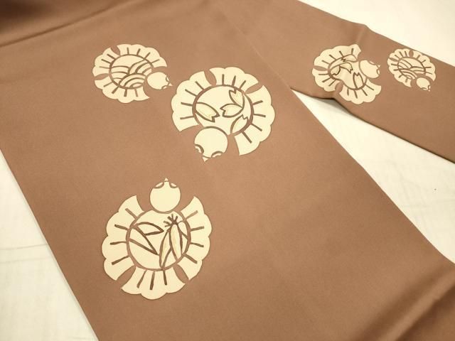 平和屋着物○塩瀬 九寸名古屋帯 舞鳥草花文 ふくら雀 土色地 金彩 正絹