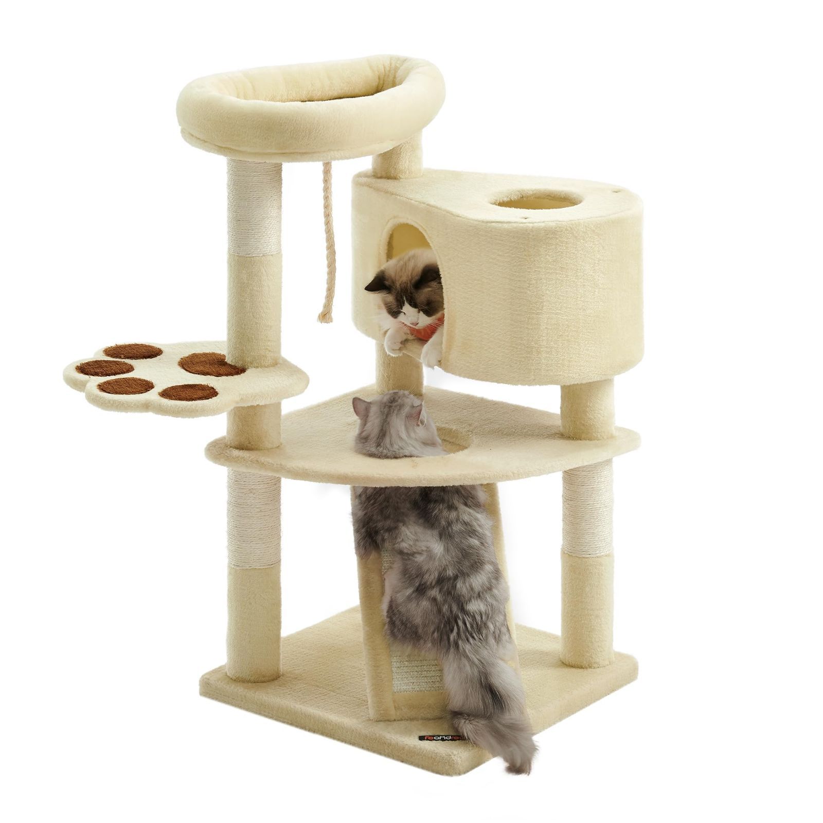Size 49x49x95cm_Color ベージュ FEANDREA キャットタワー スロープ付き 登り降りしやすい 爪とぎ 猫タワー 子猫とシニアも楽々 95cm PCT40M