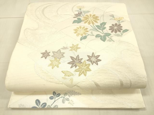 正絹 夏帯 六通袋帯【草花 ラメ】　No.1745 正絹 夏帯 六通袋帯【草花 ラメ】 No.1745