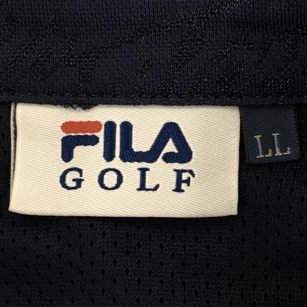 【超美品】フィラゴルフ 半袖ポロシャツ ネイビー 地模様 袖白ライン レディース LL ゴルフウェア FILA GOLF