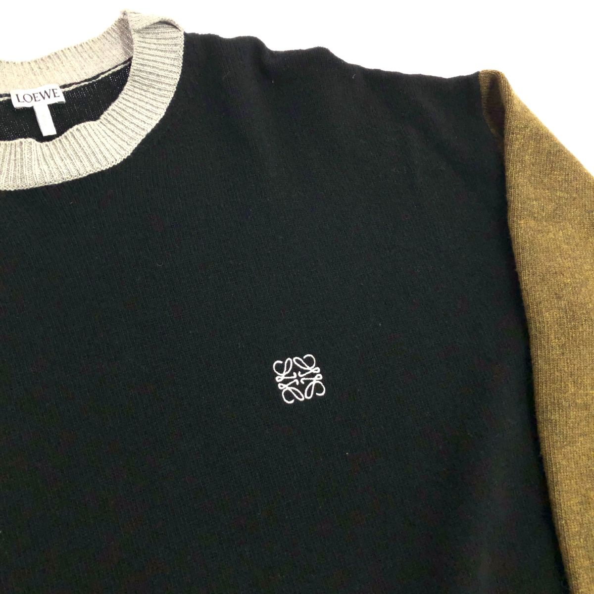 良好 LOEWE ロエベ アナグラム刺繍 切替 クルーネック ニット
