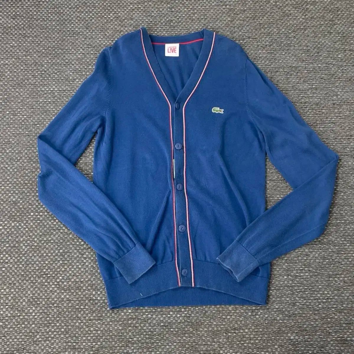 LACOSTE(ラコステ) 青 Vネック コットン ニット セーター カーディガン