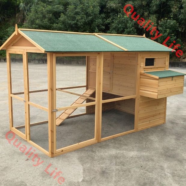 木製ウサギ小屋 スロープラン付き屋外ウサギケージ ウサギ モルモット ニワトリ用の防水アスファルト屋根の養鶏ケージ