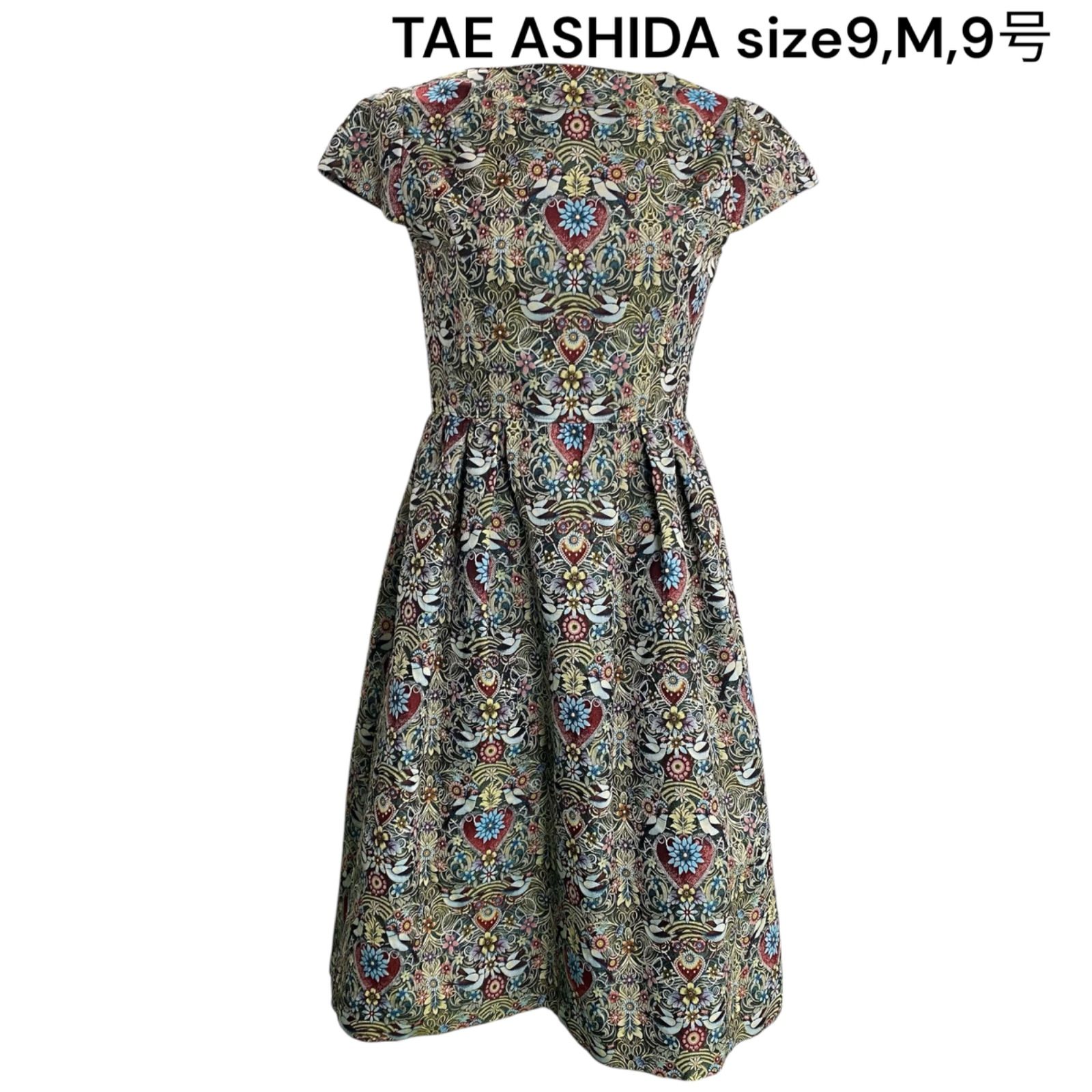 タエアシダ TAE ASHIDA 9 M 9号 ワンピース 半袖 ミモレ ロング 花柄 刺繍 レディース S5P479