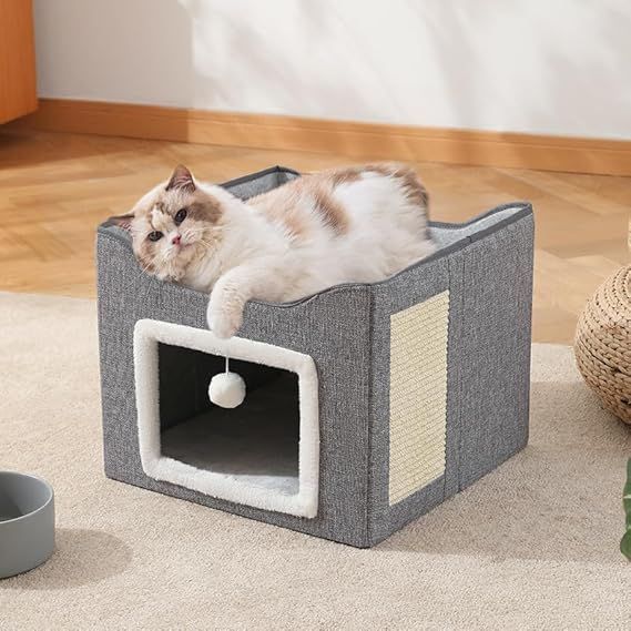 【在庫処分】wenichee キャットタワー ドーム型ベッド 折り畳み 猫 ハウス 組立簡単 多機能 爪とぎ付き 猫の家 冬用 暖かい 省スペース 寒さ対策 犬猫兼用 ペット用ハウス 保温防寒 猫用寝床 