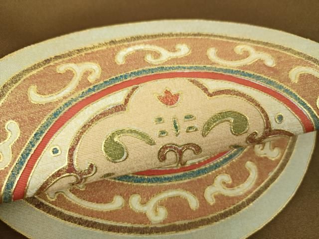 平和屋着物○塩瀬 九寸名古屋帯 花丸文 金彩 正絹 逸品 DAAU5325ps