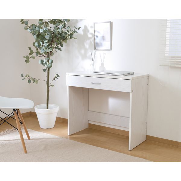 引き出し付きデスク オークホワイト 組立品