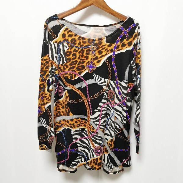 《凛子です》❤️新品タグ付き❤️【伊太利屋】ロングカットソー wnc GKITALIYA 伊太利屋 カットソー 長袖 ヒョウ柄 ラインストーン