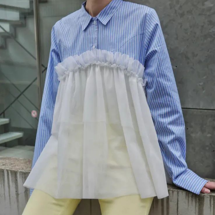 POPPY チュールドッキングブラウス POPPY ポピー チュールドッキングブラウス 長袖 ブルー