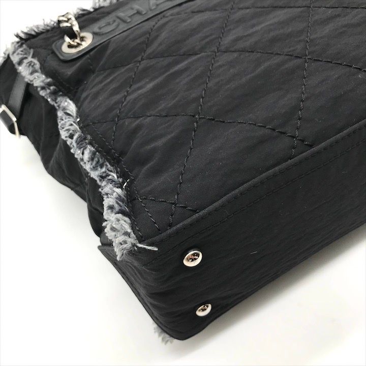 美品 CHANEL シャネル ロゴ ツイード ナイロン レザー SV金具