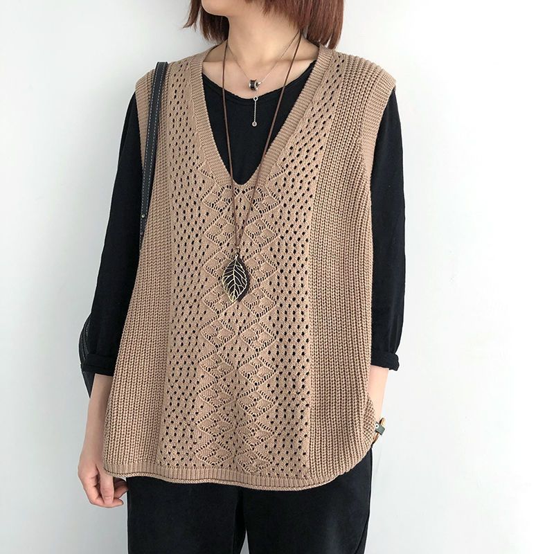 黒 ノースリーブ リブ編みニットベスト cass25-01.jpg