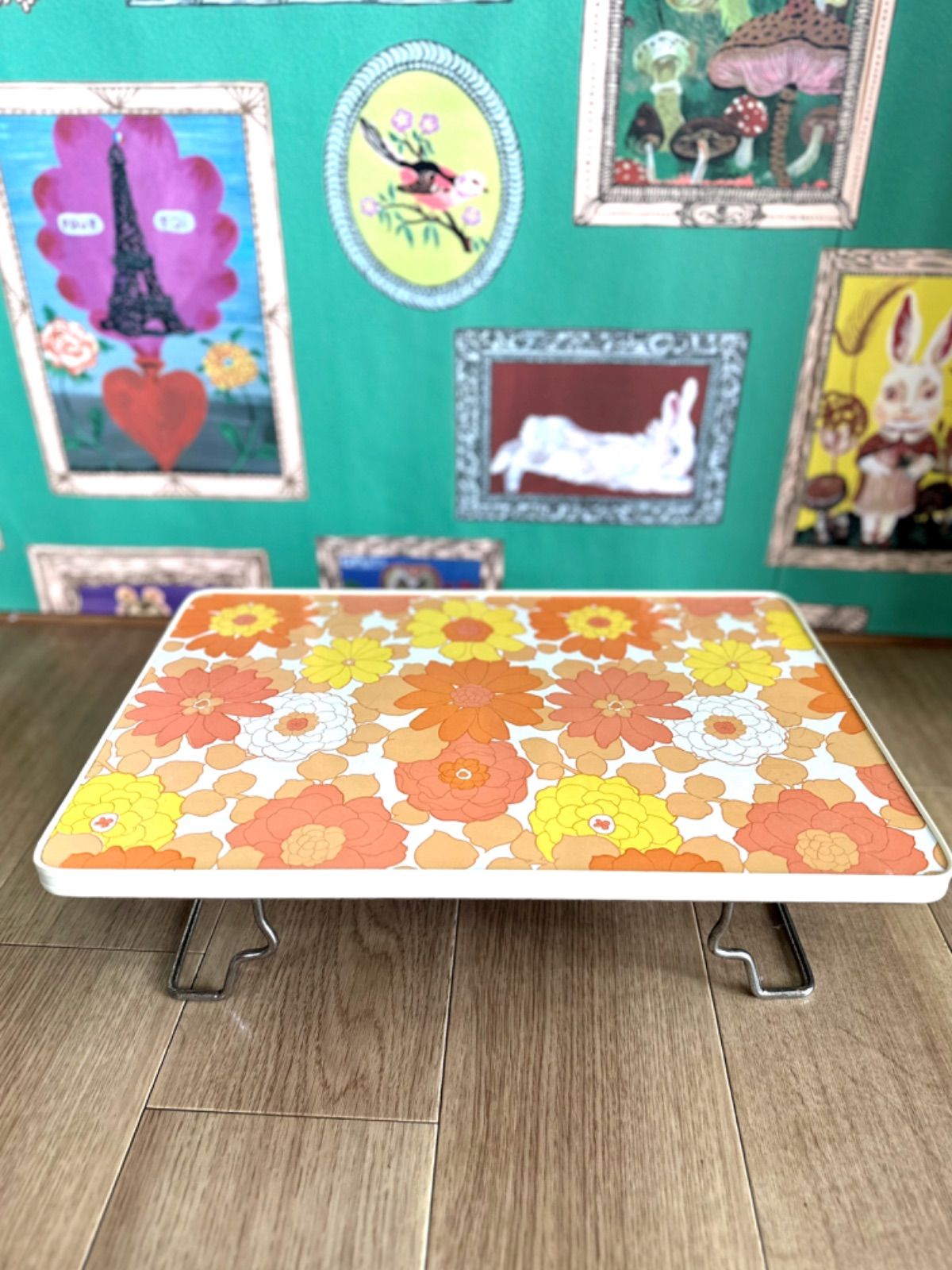 昭和レトロ　花柄テーブル　レトロポップ　ちゃぶ台　折りたたみテーブル　サイド 昭和レトロ 花柄テーブル レトロポップ ちゃぶ台 折りたたみ