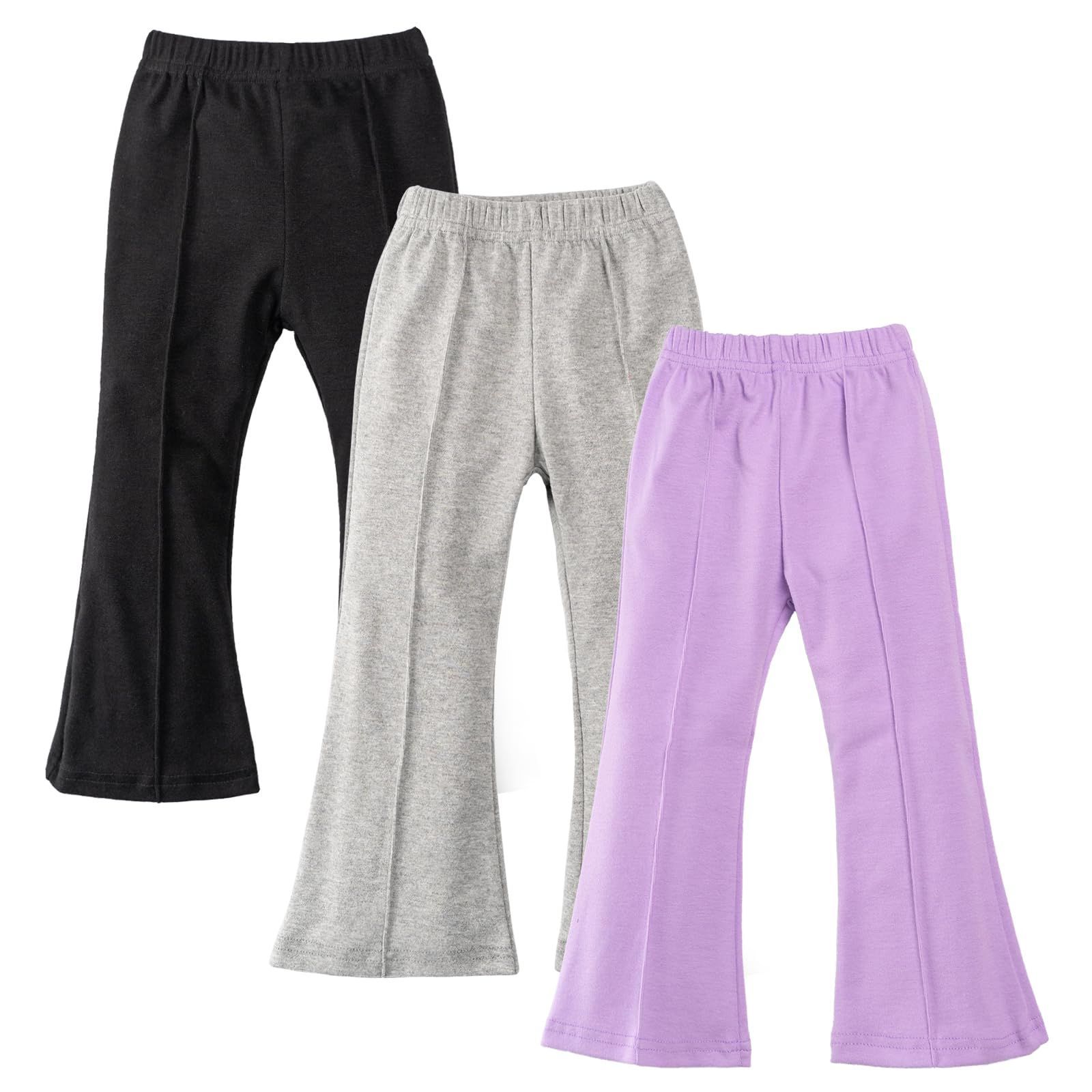 セット1_100 [Miipat] 子供服 女の子 フレアパンツ キッズ 3枚セット ストレッチパンツ レギンスパンツ 長ズボン リブ 無地 綿 美脚 女児服 ガールズ 通園 通学 普段着 (セット1，100)