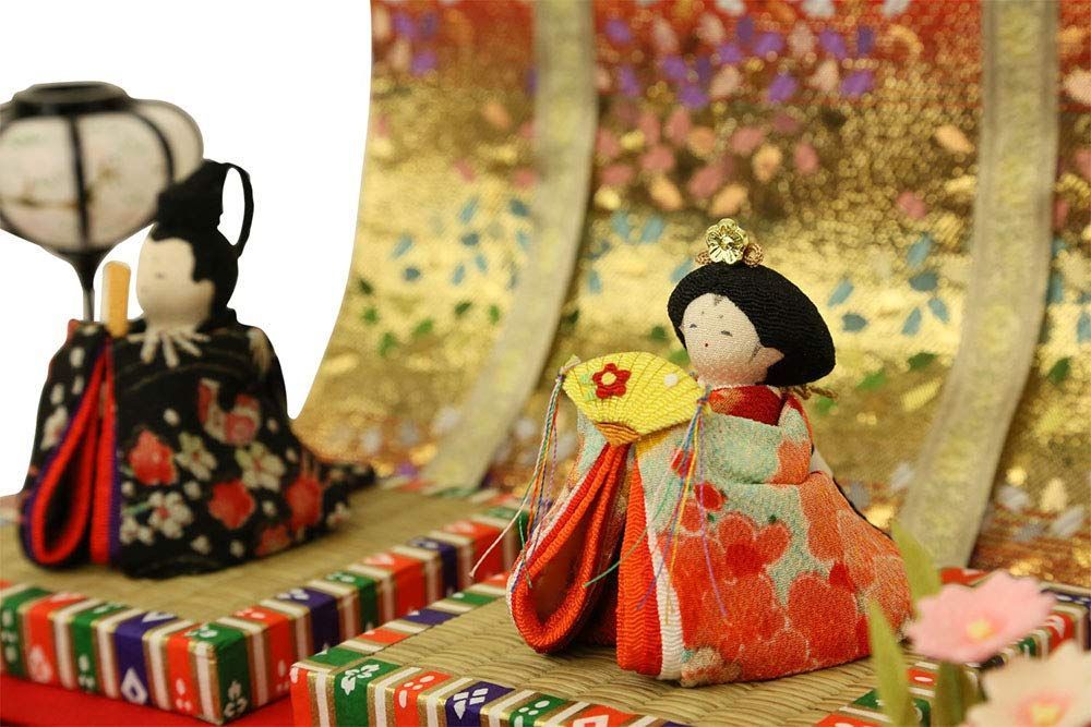 ぽてりひな2人 桜几帳つき お雛様 コンパクト かわいい ちりめん