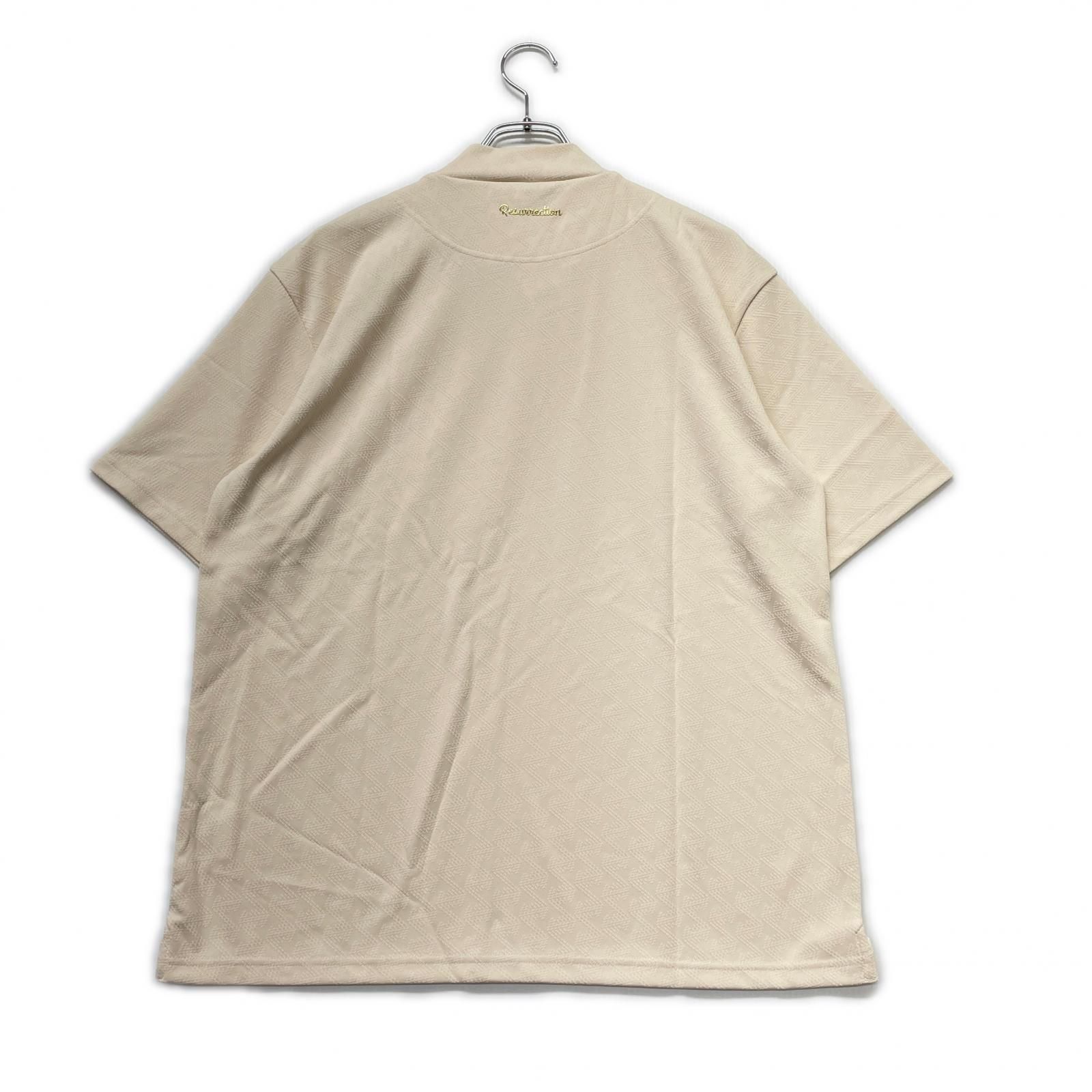 メンズ レザレクション Resurrection 半袖シャツ XXL アイボリー モックネック 総柄