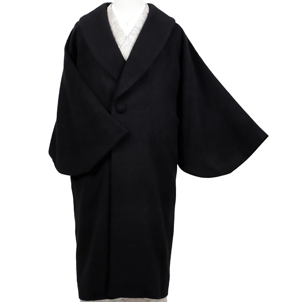 和装コート ブラック 黒地 アルパカ混 ロング フリーサイズ
