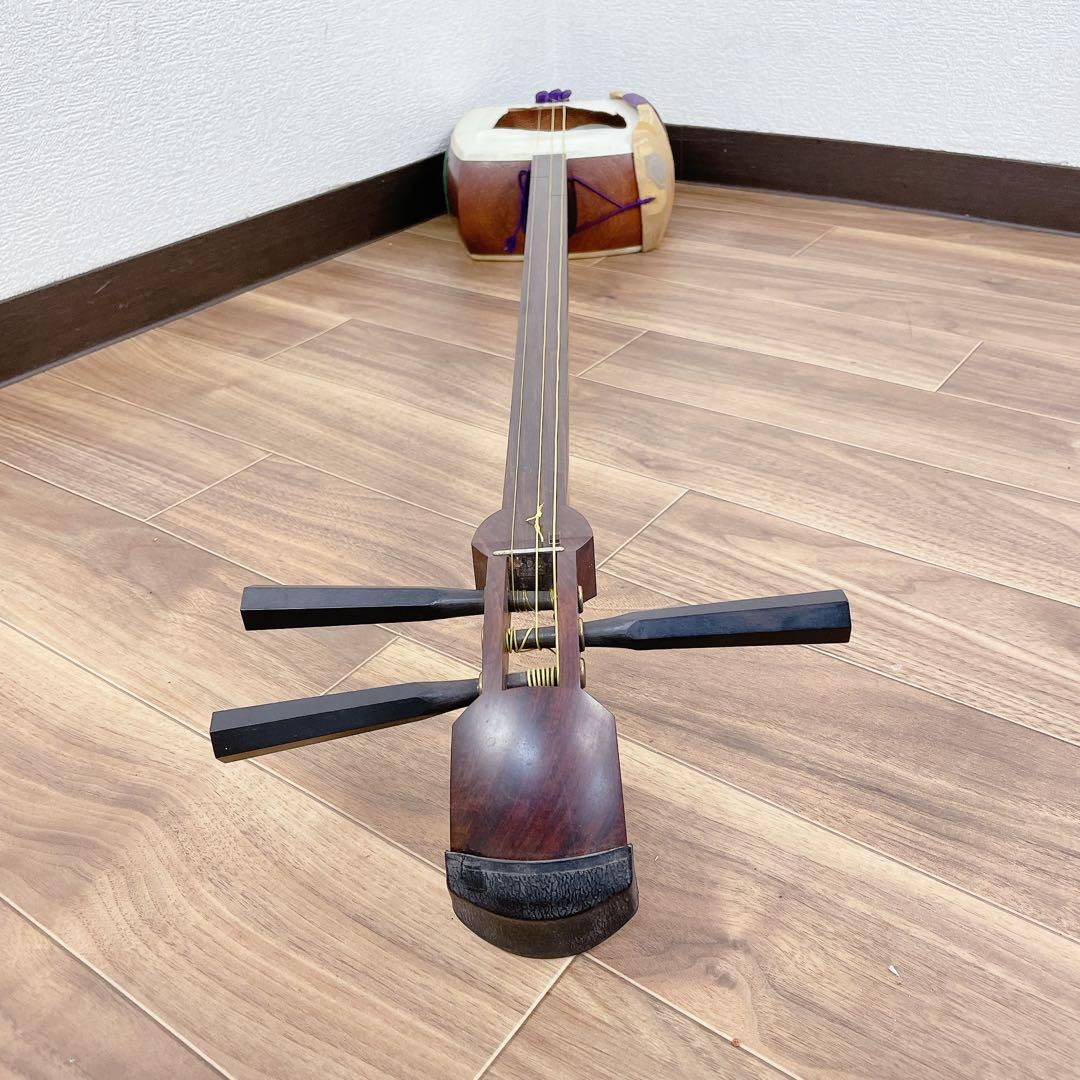 現状品 胴ヤブレあり K18刻印 三味線 綾杉胴 三ツ折 弦楽器 和楽器