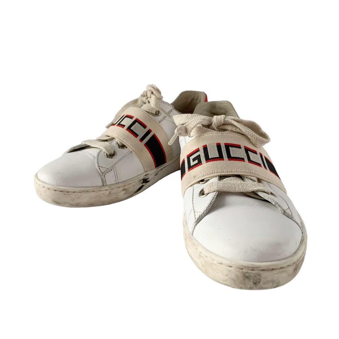 GUCCI グッチ チルドレン キッズ スニーカー レザー 白 ロゴ - メルカリ 