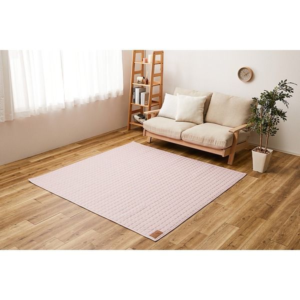ラグマット 絨毯 約130×190cm ピンク 滑り止め付 ホットカーペット可 オールシーズン 洗える スウェットキルトラグ リビング