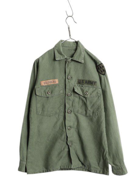 なクーポン配布中! 70s 米軍実物 US ARMY コットン サテン ユーティリティ シャツ メンズ S 程 ヴィンテージ ミリタリー OG107 シャツ袖 4th 軍物 アーミー OD