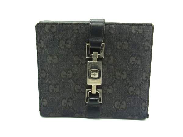 GUCCI GG柄 二つ折り財布 型押し レザー キャンバス ブラック 希少 GUCCI グッチ ジャッキー キャンバス×レザー GG柄 二つ折り 財布