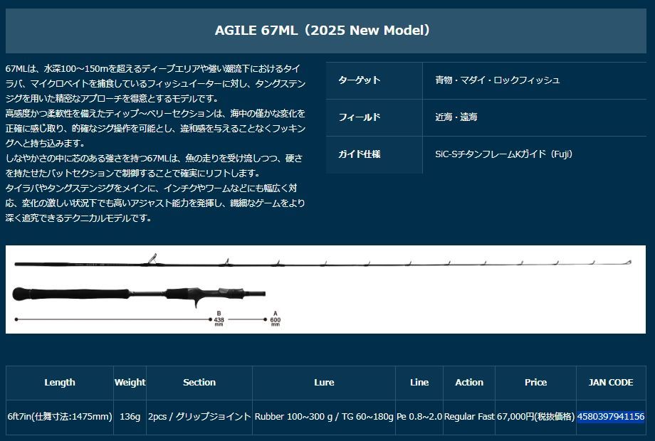 リップルフィッシャー オーシャンアロー アジャイル67 ML Ripple