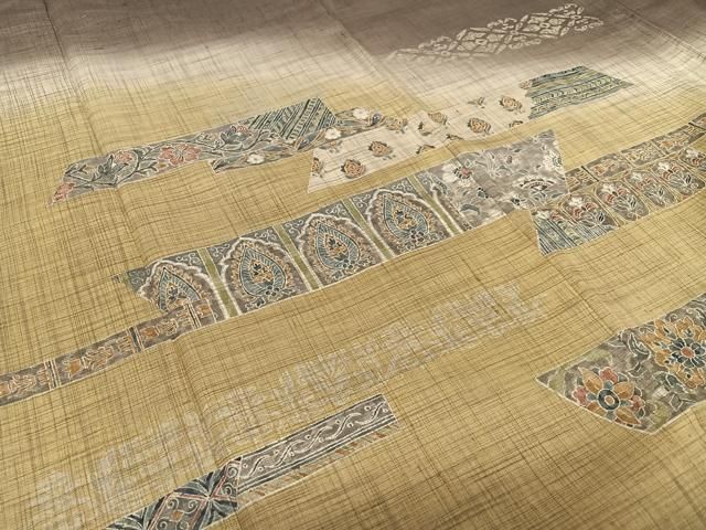 平和屋着物○染織の名門 しょうざん 生紬 訪問着 横段更紗花文 暈し