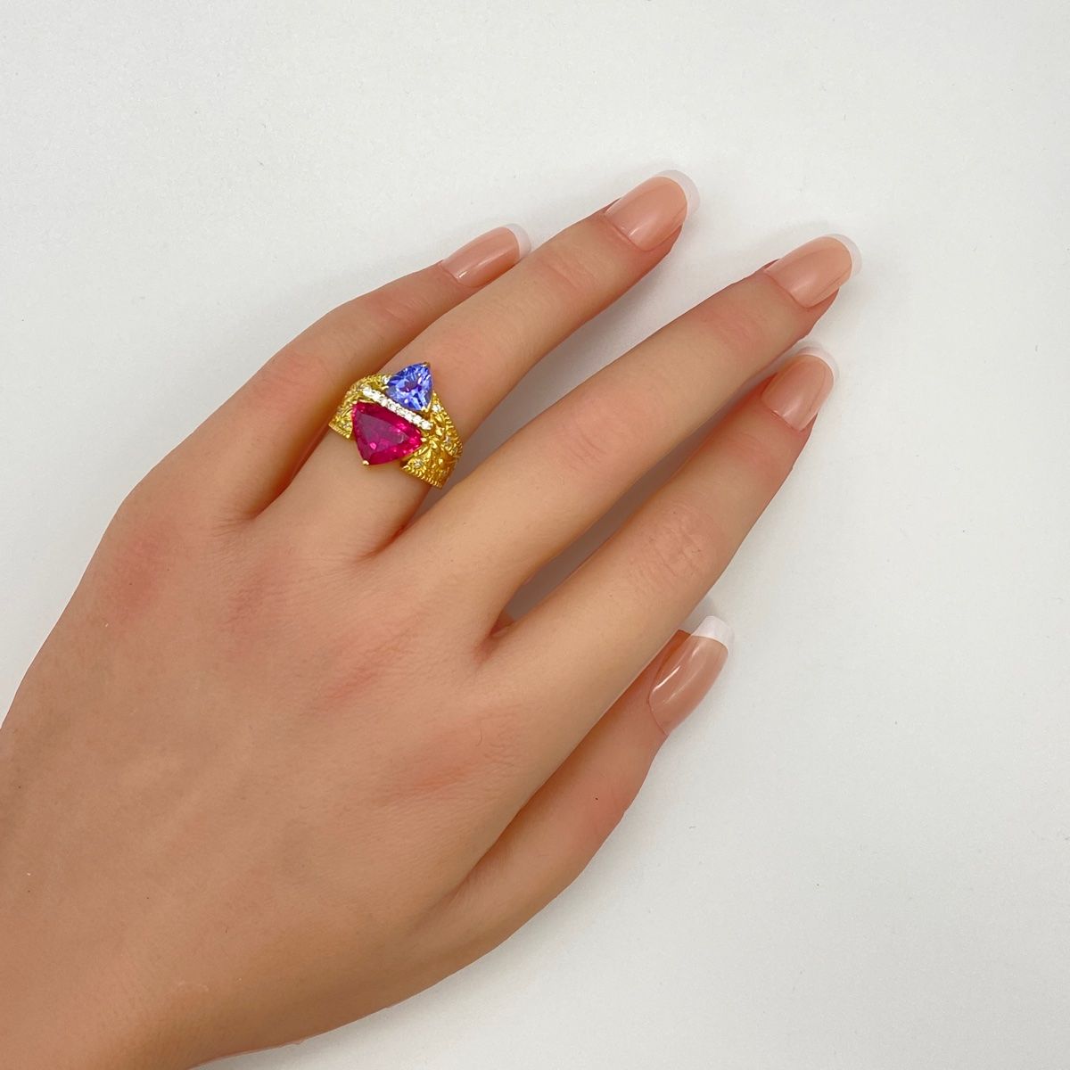 トルマリン デザインリング YG イエローゴールド 指輪 タンザナイト メレダイヤ リング 8.5号 K18 トルマリン タンザナイト レディース FORTGASGNV_COM_BR