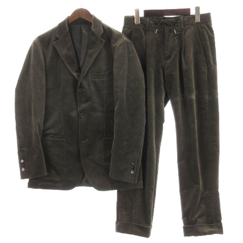 リングヂャケット RING JACKET × サロンドグローバルワーク Salon de GW セットアップ コーデュロイ シングル ジャケット ロールアップ パンツ グレー系 M S