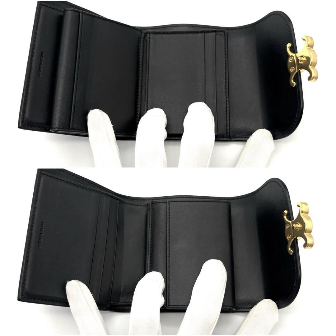  級 CELINE 三つ折り財布 トリオンフ ブラック ゴールドロゴ 黒 三つ折り財布 折り財布