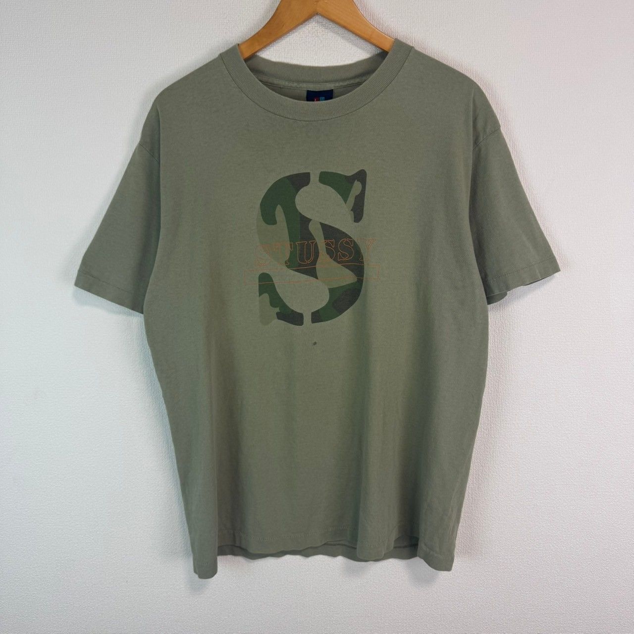 90s Stussy ステューシー Tシャツ 半袖 デカロゴ カーキ アースカラー
