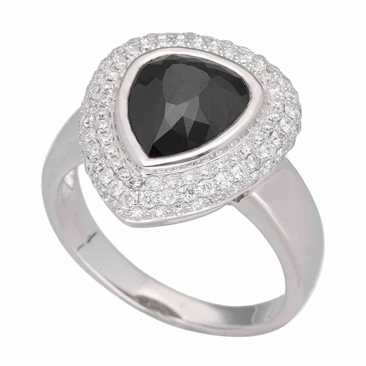 ブラックダイヤモンド(1.85ct)ダイヤモンド(0.52ct)リング 750 K18 WG