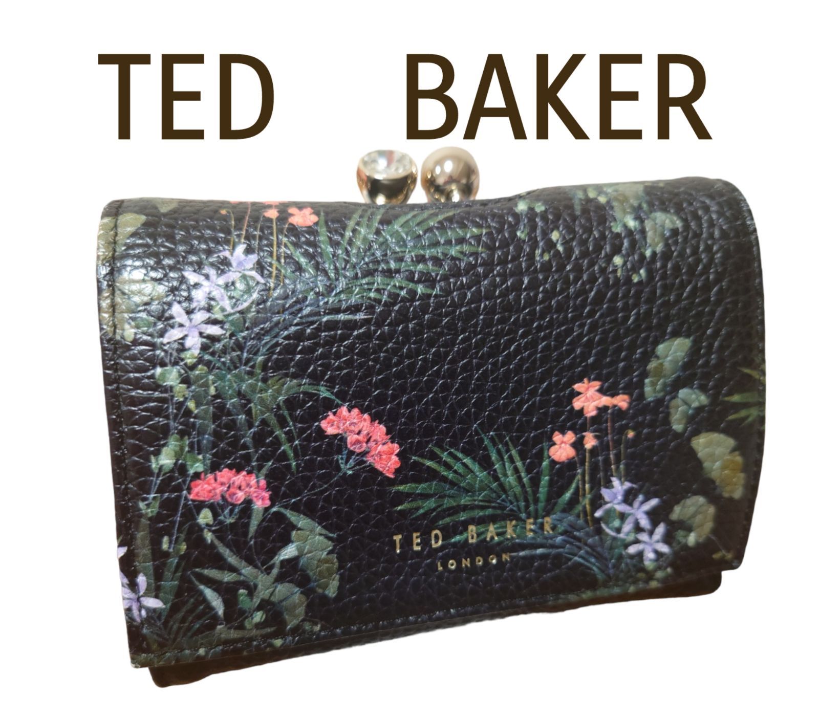 TED BAKER テッドベイカー レザー三つ折り財布 がま口 黒 花柄 超美品 