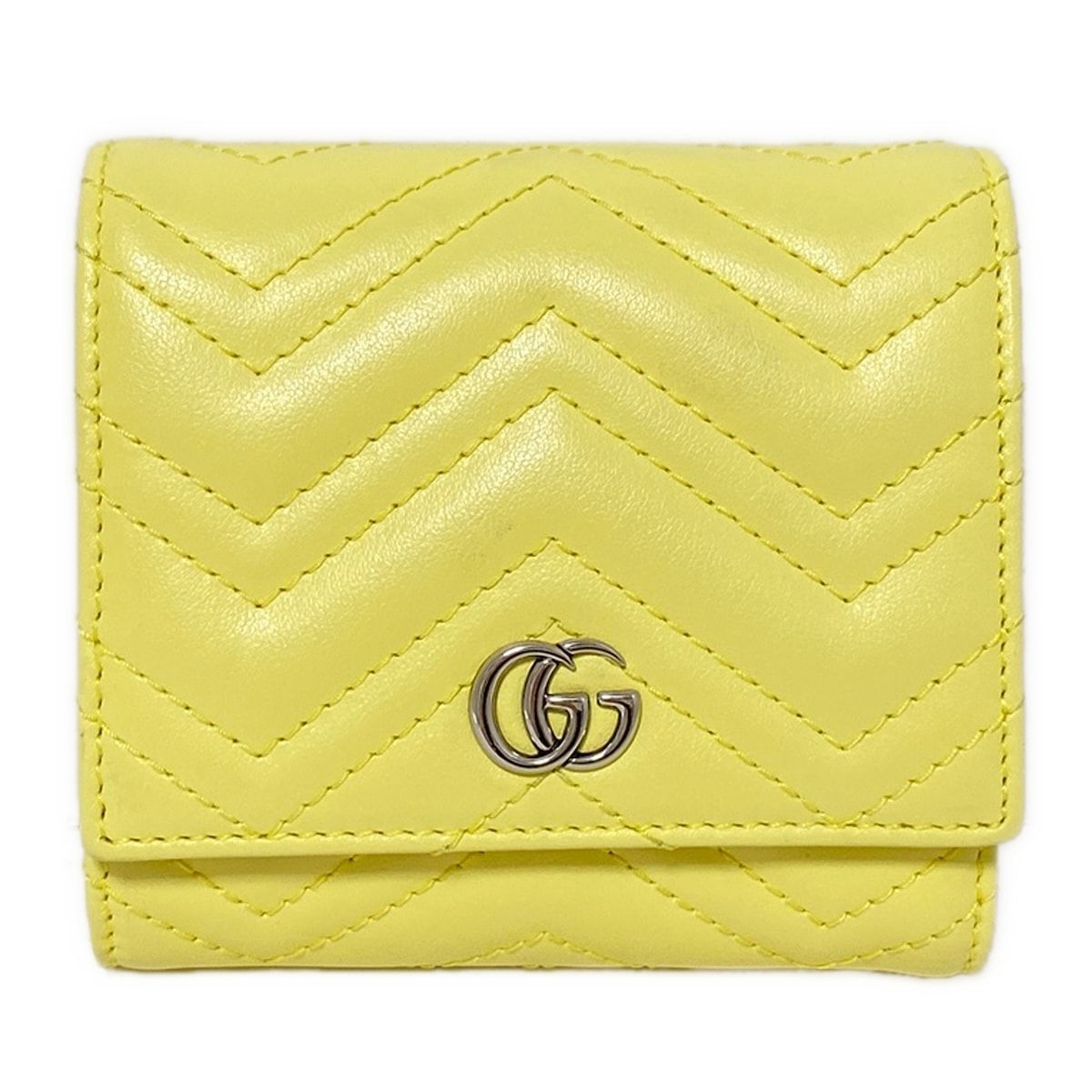 GUCCI グッチ 2つ折り財布 GGマーモント 598629 ライトイエロー キルティング|ステッチ レザー