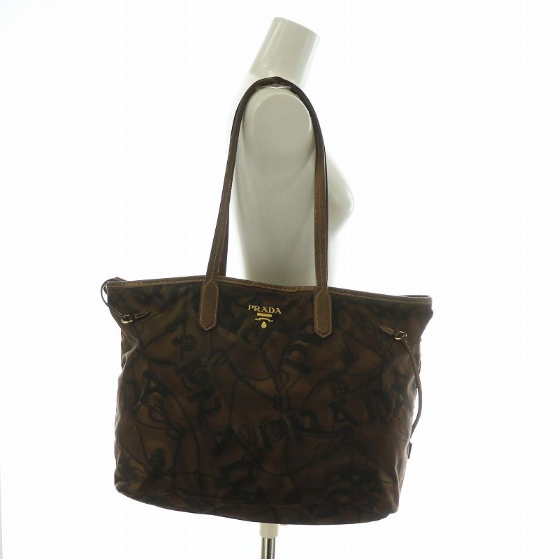 プラダ PRADA トートバッグ ハンド ナイロン レザー ロゴ ゴールド金具