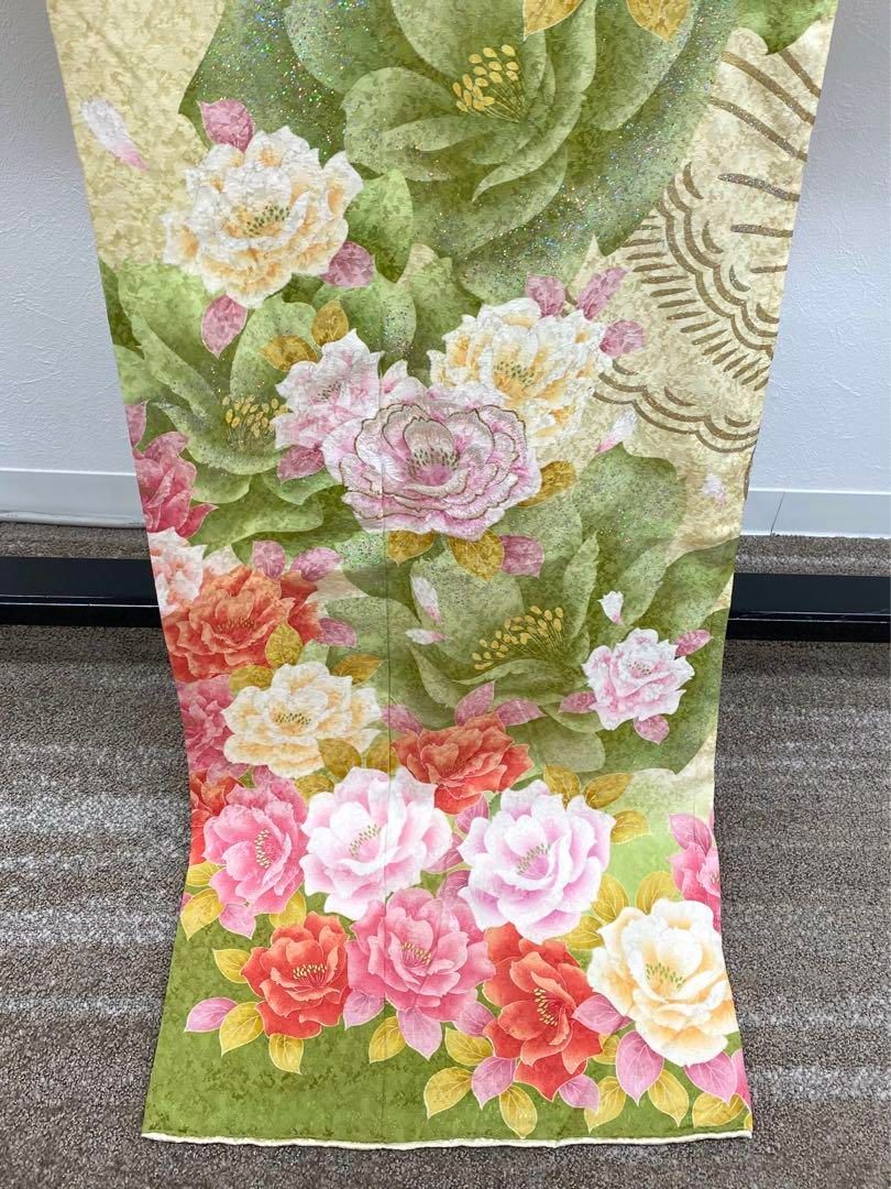 振袖 豪華 銀通し 刺繍 金彩 グリッター箔 牡丹 大輪 身丈177cm 振袖