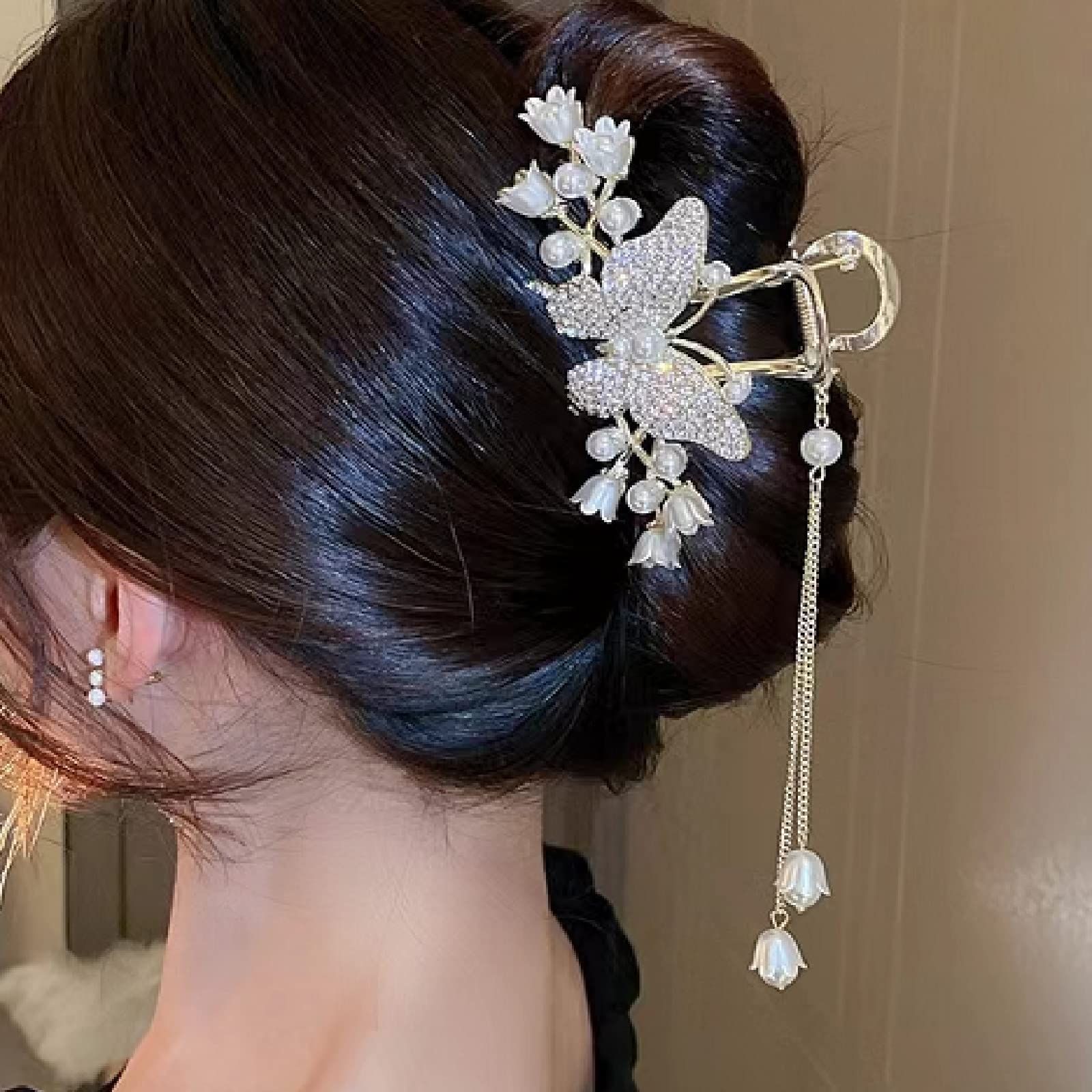 白い蝶 贈り物 レディース オフィス おしゃれ シンプル 韓国風 ヘア 髪留め クリップ かみどめ 大 へあくりっぷ しっかりとまる 大きめ バンスクリップ HAPVITALヘアクリップ