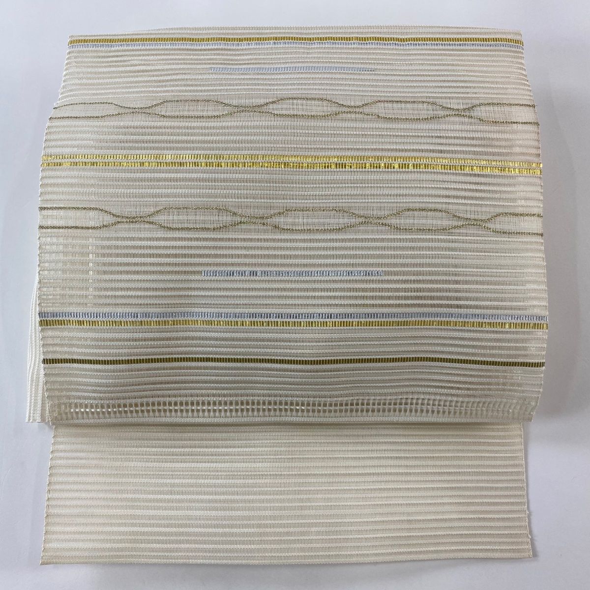 付け帯 秀品 作り帯 夏帯 絽 幾何学模様 縞 箔 金糸 クリーム 正絹
