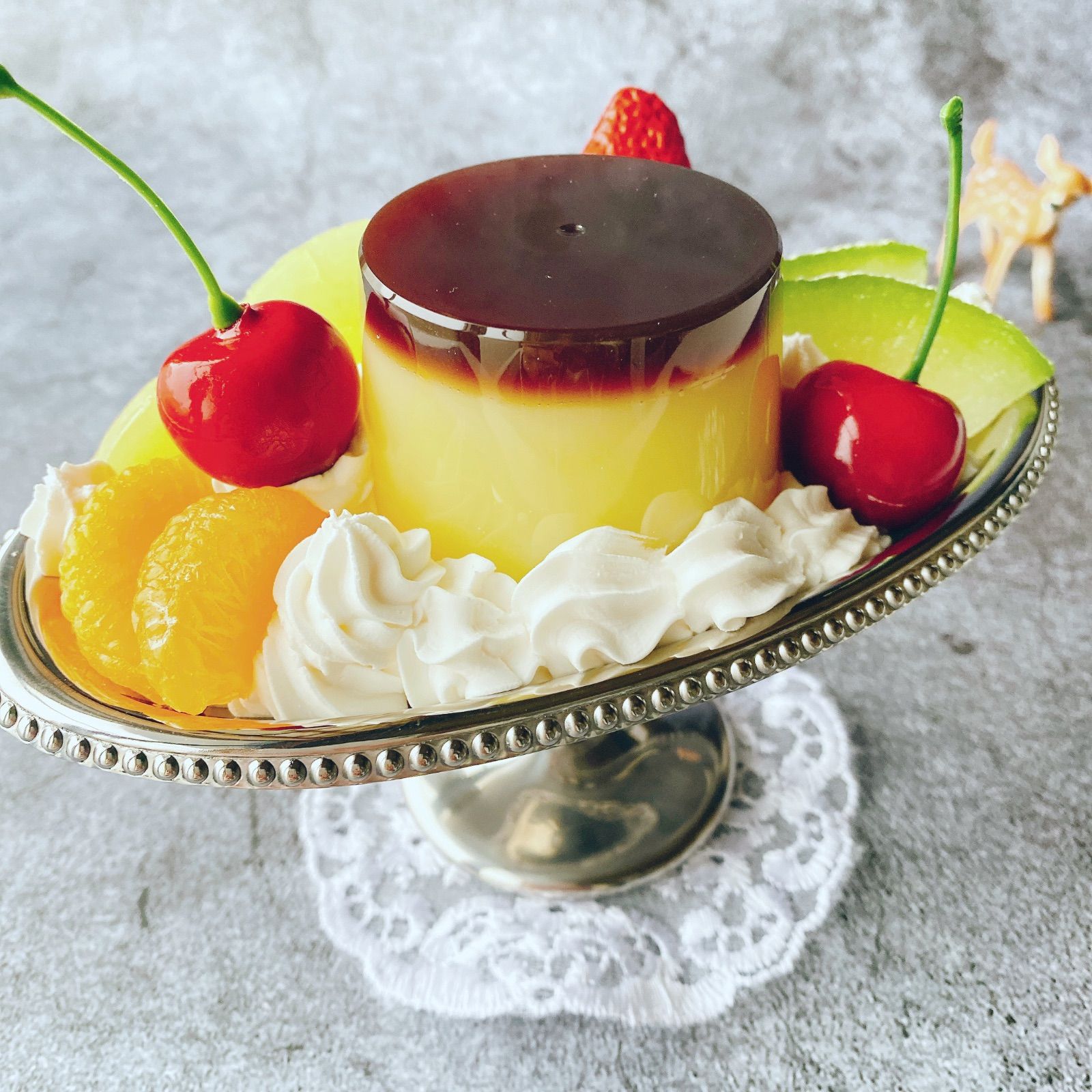 食品サンプル　プリンアラモード　実物大 食品サンプルプリンアラモード実物大